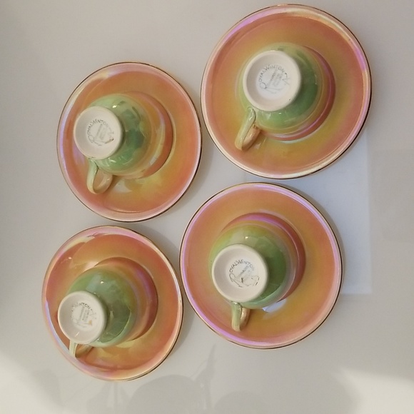1940s Vintage Royal Winton Grimwades Orange Green Lustreware Set 4 Cups/Saucers - Picture 3 of 17